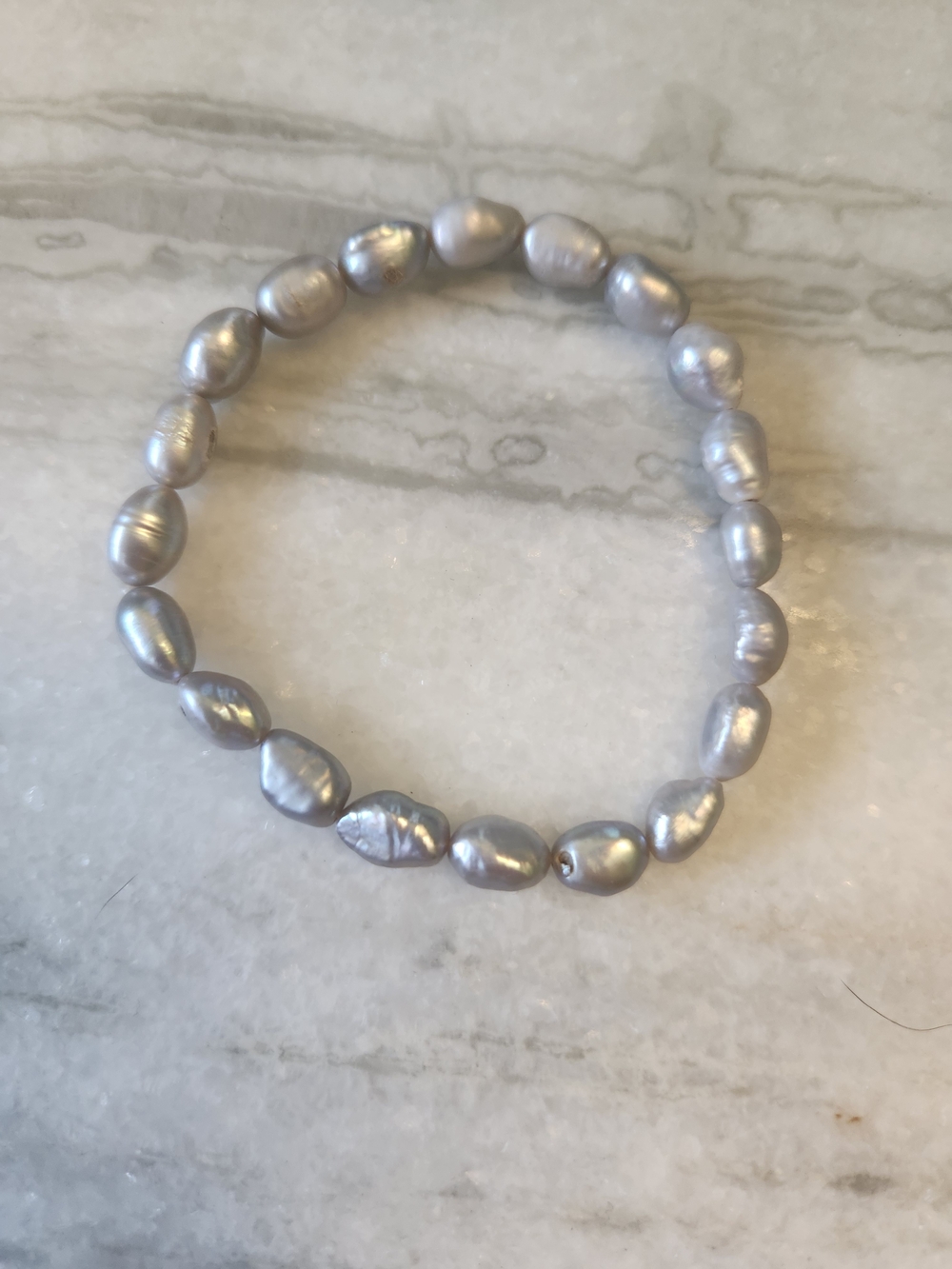Silver Grey Freshwater Pearl Stretch Bracelet